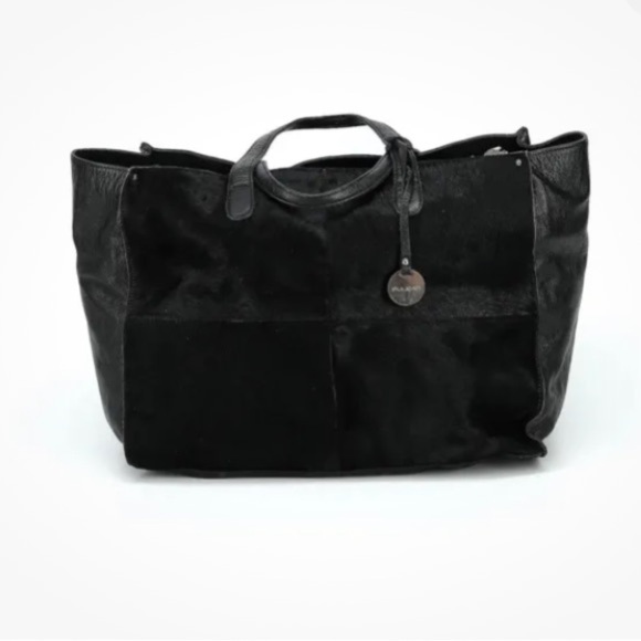 Pulicati Handbags - Pulicati Women Black Cowhide & Leather Slouchy Tote Handbag